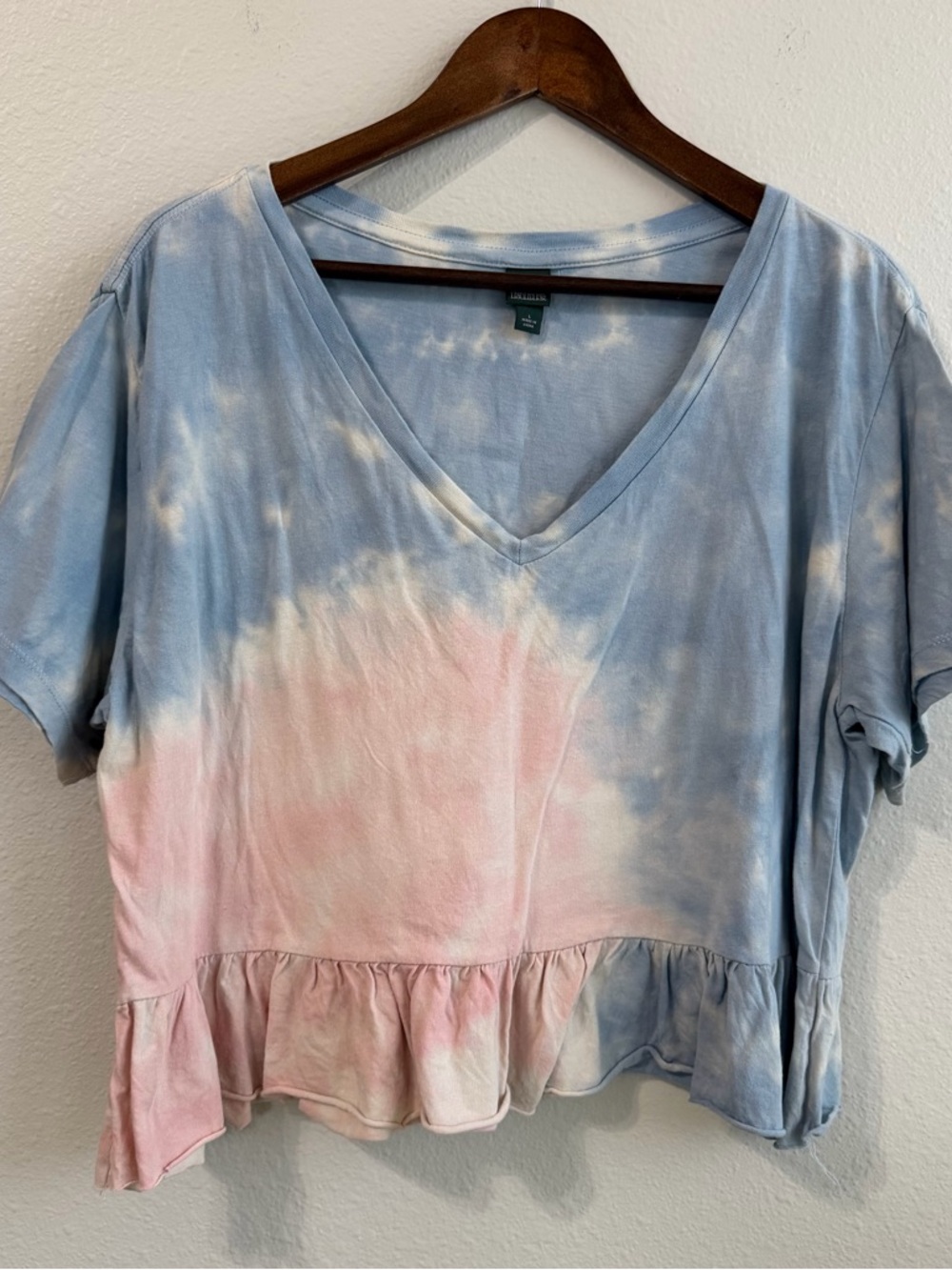 Wild Fable Tie Dye V-Neck Short Sleeve Peplum Size Large Cropped Top Blouse G